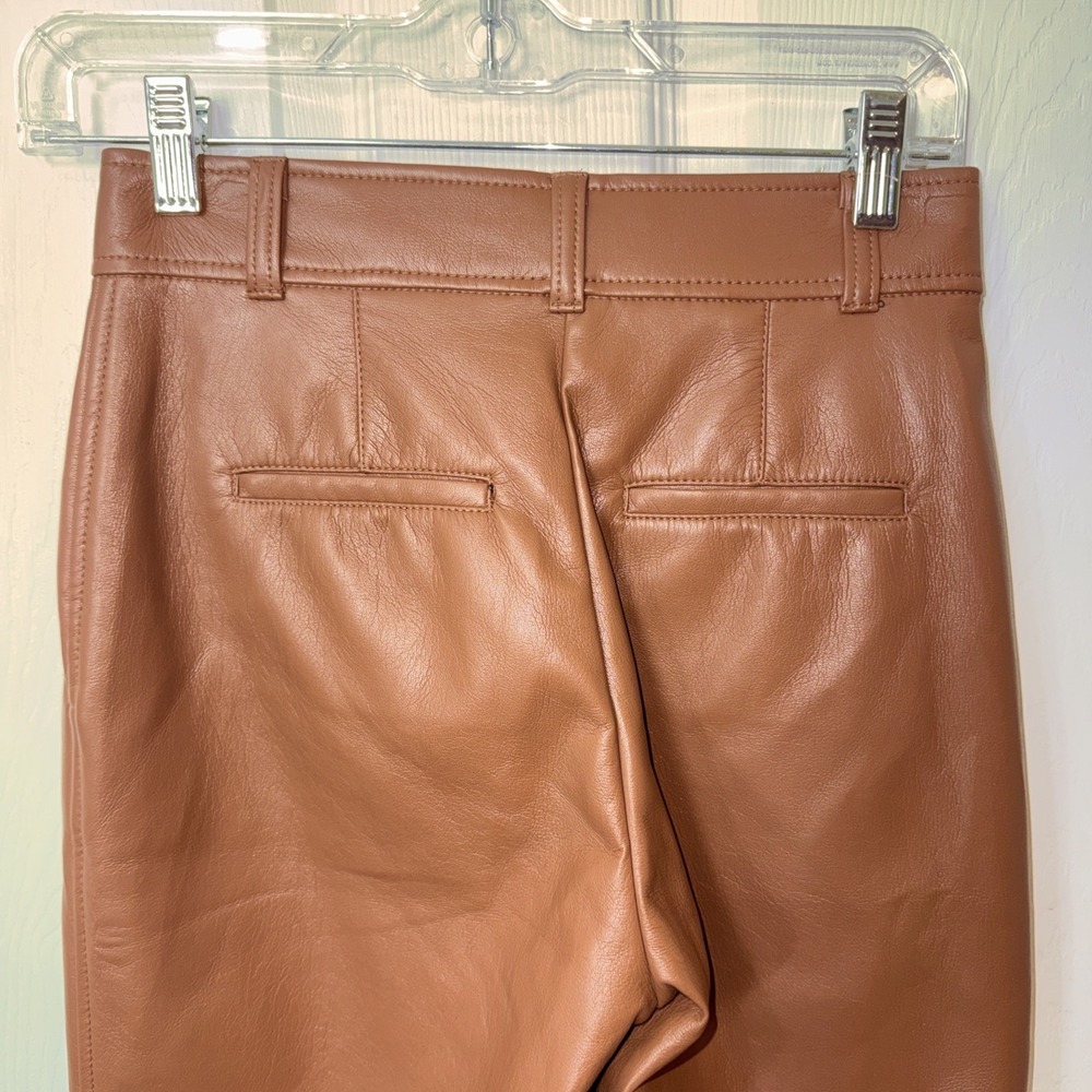 Aritzia Babaton Women Vegan Leather Pants Straight Leg Sz 0 Light Brown - Picture 5 of 11